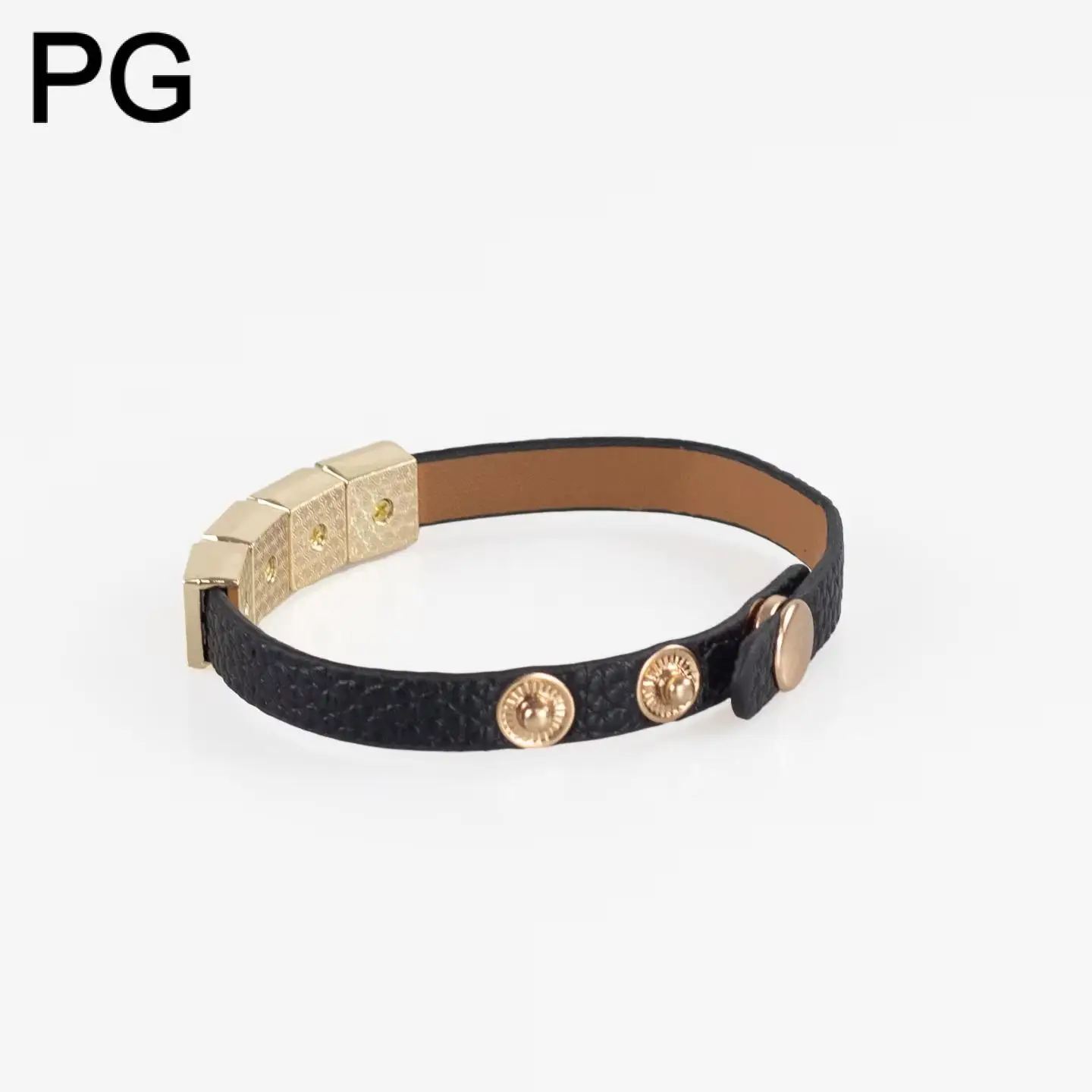 

PG Leather Strap Accessories With Gold Tone Metal Stud Accents Stackable Layerable For Women Daily Wear