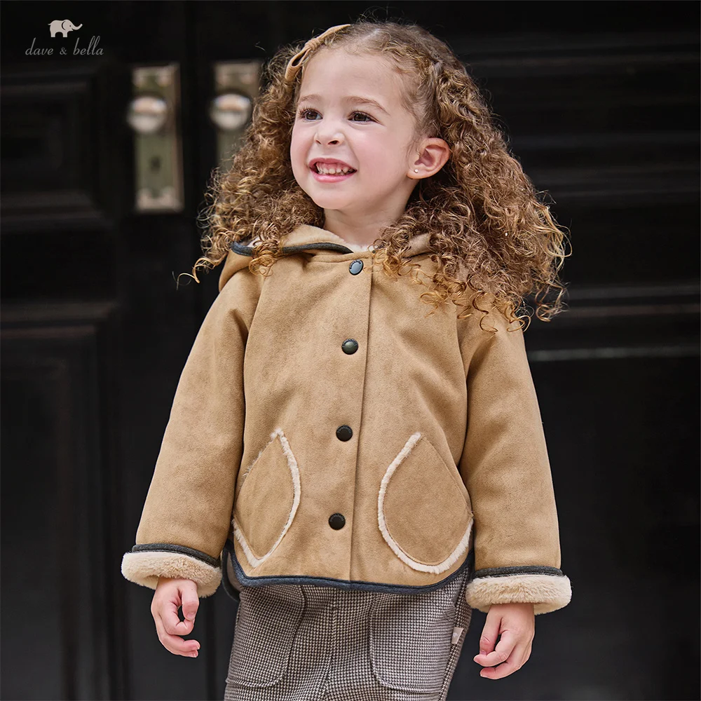 

Dave Bella Girls' Suede Coat Autumn Winter Children's Thick Warm Coat Baby Hooded Jacket Outside Children's Clothing DB4254948