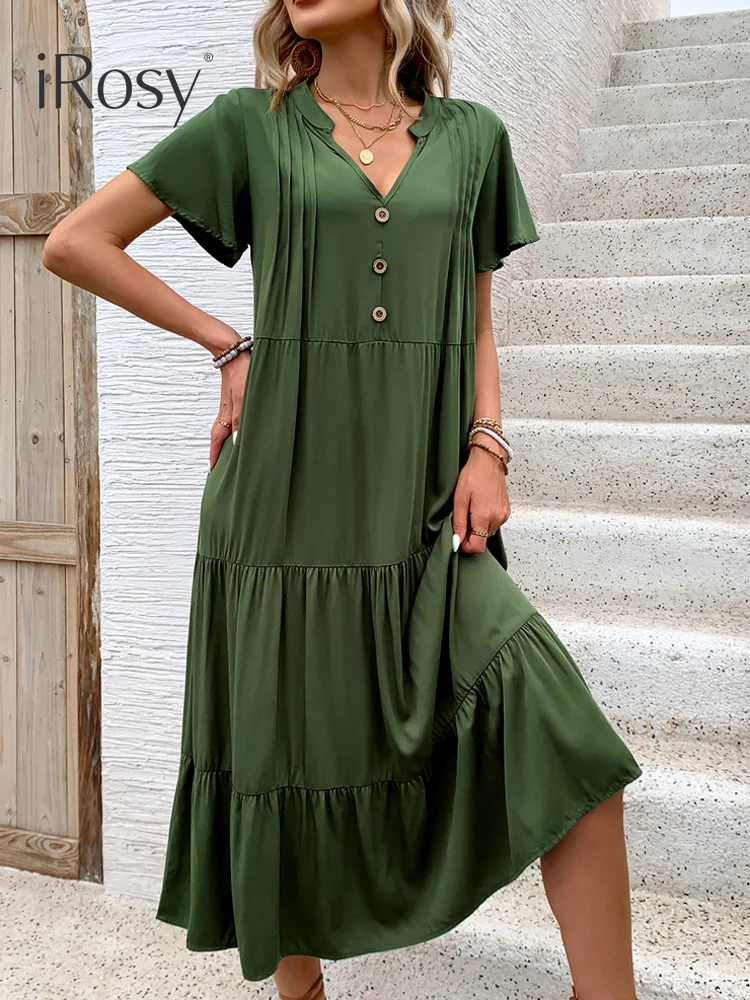 2024 New in Short Sleeve V Neck Dress for Women Summer Quality Viscose Midi Dresses Casual Party Event Vacation Dress Outfits