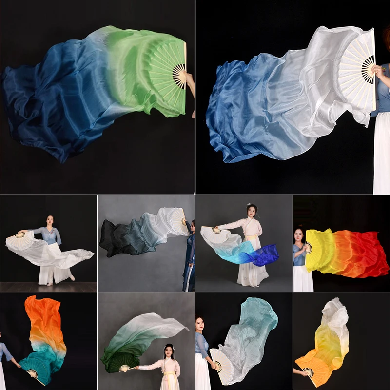 180cm Gradient Silk Belly Dance Fan Hand Dyed Flowy Extra Long Women's Practice Competition Stage Show Costume Accessory