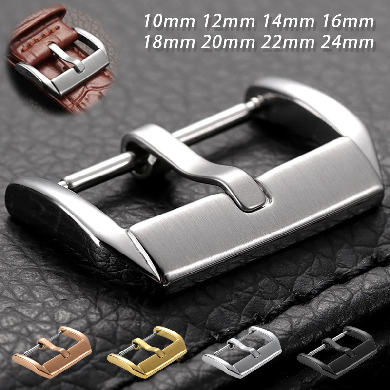 Stainless Steel Buckle 10mm 12mm 14mm 16mm 18mm 20mm 22mm 24mm Metal Watch Clasp for Leather Rubber Watchband Button Accessories