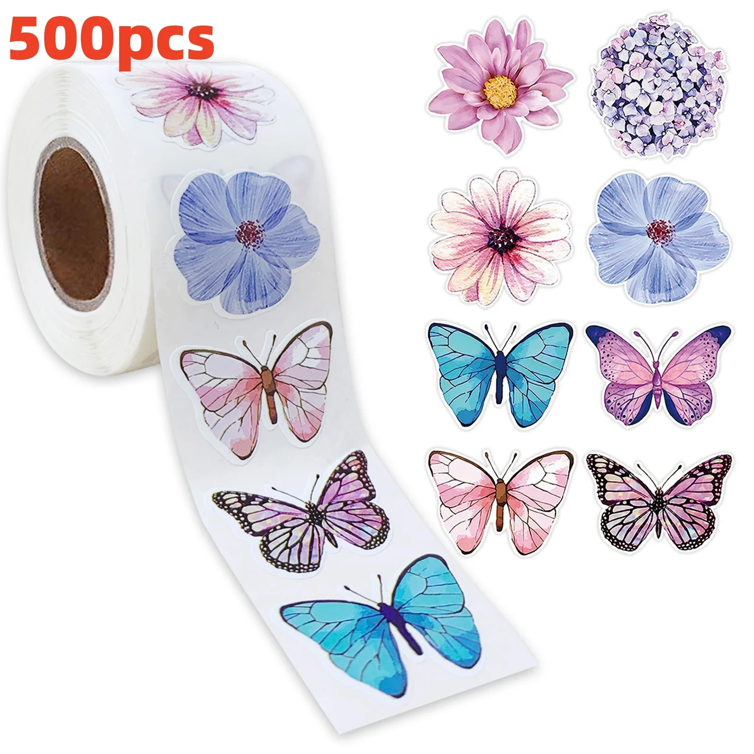 

500 шт., наклейка с бабочкой и цветком, 2,5 см/1,0 дюйма, красочные наклейки с бабочками, милые наклейки, украшение для вечеринки, канцелярские принадлежности для скрапбукинга