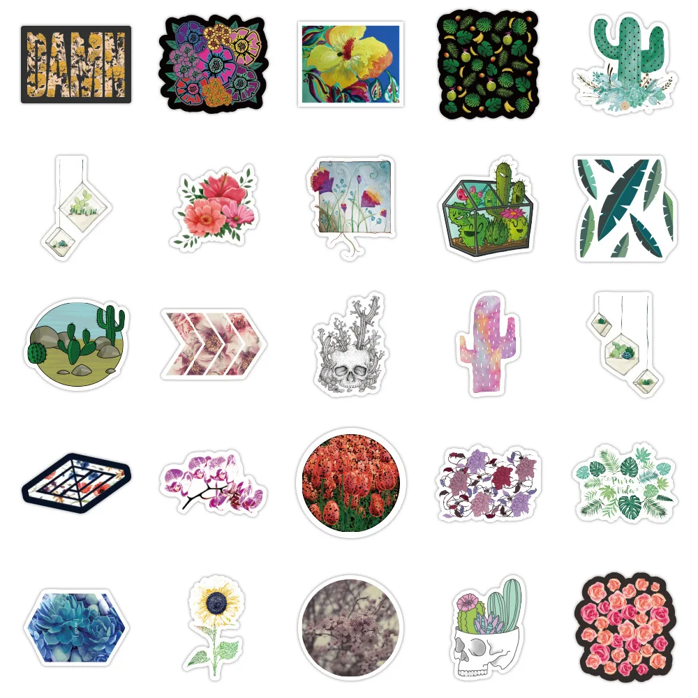 10/30/50PCS Popular Cartoon Colorful Plant Sticker Pack Skateboard Decoration DIY Laptop Waterproof personalityGraffiti Wholesal