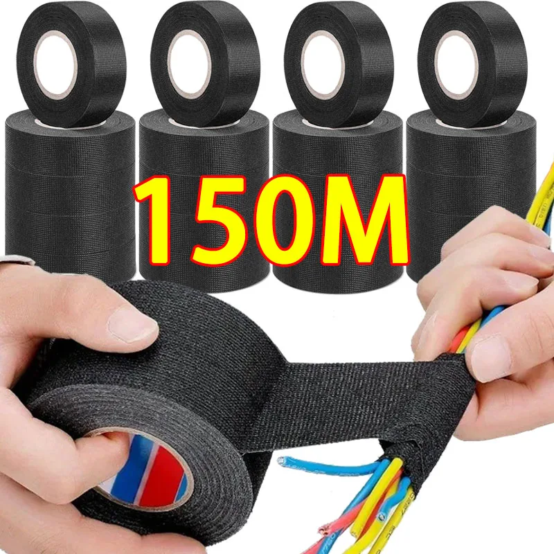 Lot De 5 Rubans Adhésifs Textile 19mm X 25m – Noir, Résistant, Pour Faisceaux Auto Et Isolations