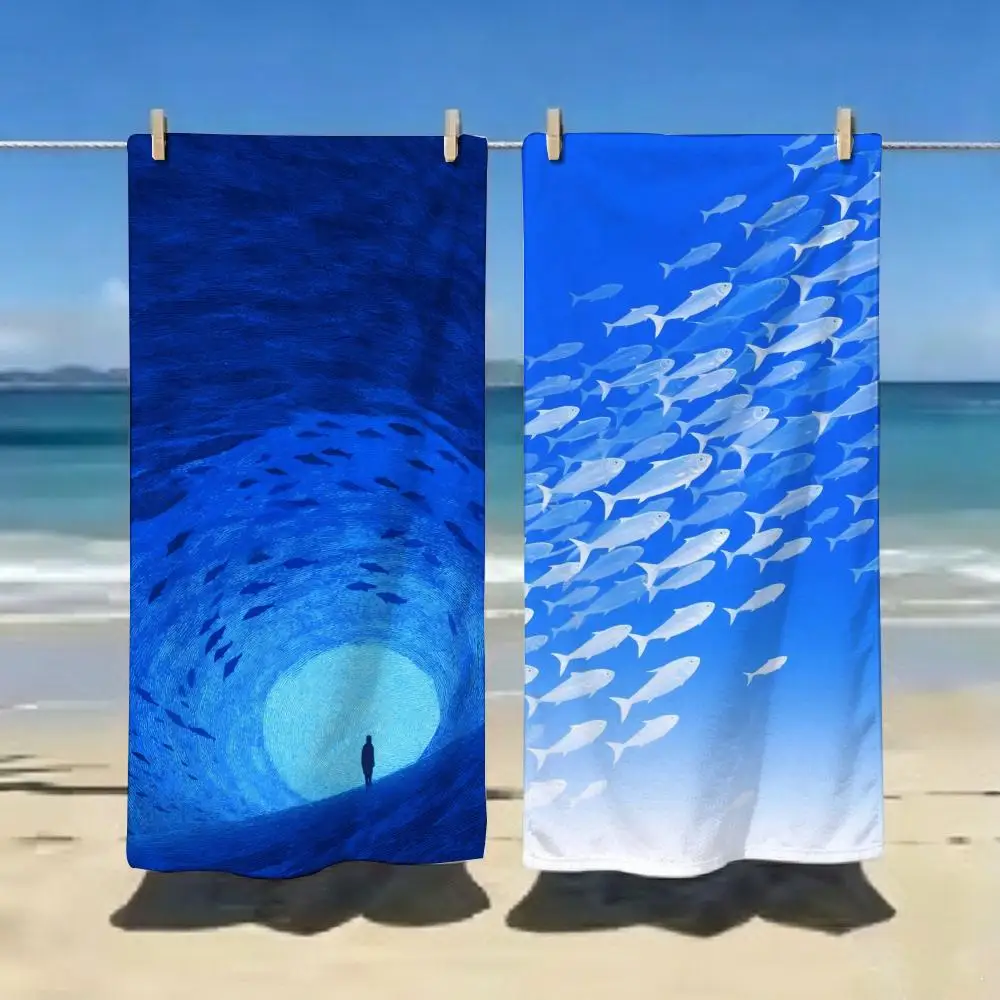 Anime Deep-sea tunnel Towel ultra-fine fiber quick drying absorbent bath towel, outdoor swimming sports towel