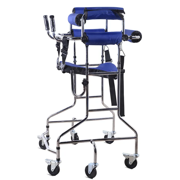 Rehabilitation Device Folding Height Adjustable Lower Limb Disabled Hemiplegia Walker Stand Frame with Seat Wheel