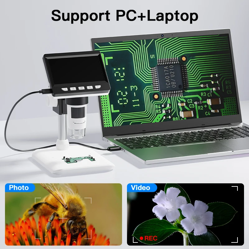 디지털 현미경 4.3 "IPS USB 동전 현미경 1000X 배율 2MP 수리를위한 초정밀 포커싱 납땜 현미경