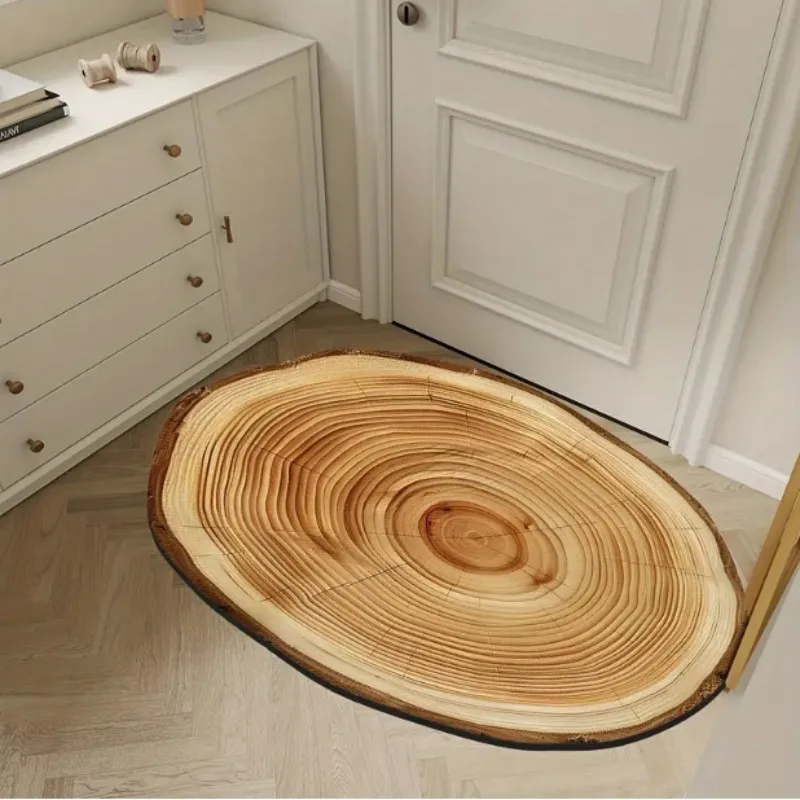VIKAMA Wood Grain Annual Ring Doormat Comfortable Noise-Reducing Entrance Hallway Mat Bathroom Carpet Home Decor