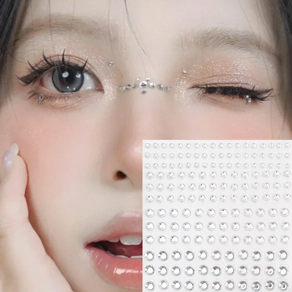 3pcs Eyes Face Self Adhesive Makeup Temporary Tattoo Pearl Laser Diamonds Jewels Stickers Festival Body Art Decor Nail Diamond