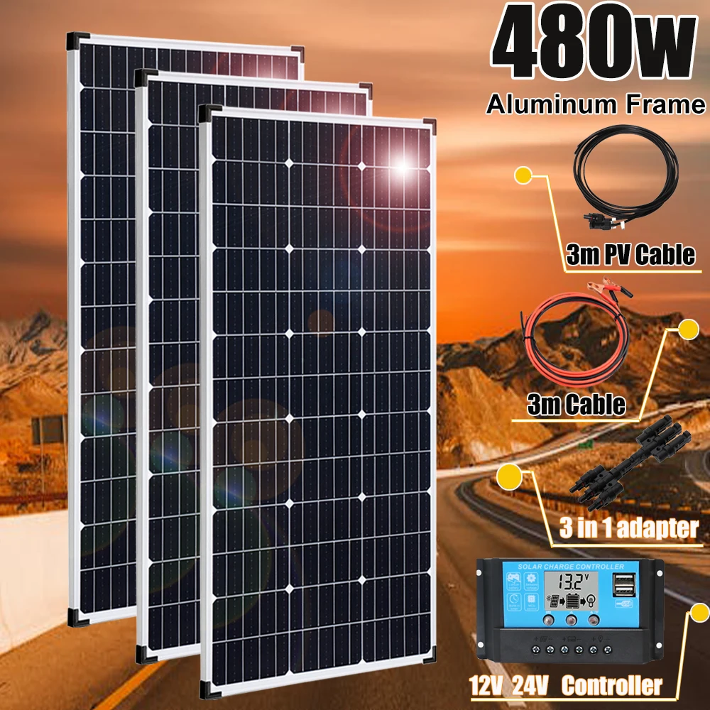 480w 450w 320w 300w 160w 150w solar panel aluminum frame lightweight photovoltaic panel system for home balcony camper boat EU