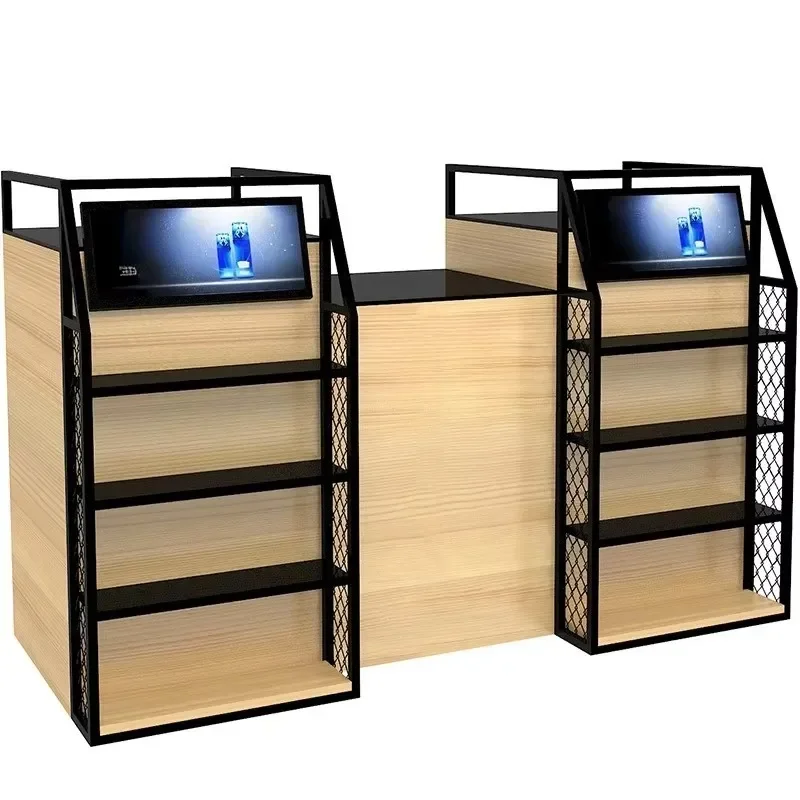 Display Eco-Friendly Heavy Retail Store Cashier Counter Flame Retardant Wooden Cabinet Adjustable