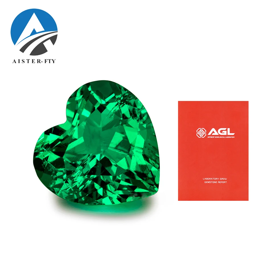 Top Hydrothermal Lab Grown Columbia Emerald Gemstone Heart Shape Synthetic Emerald Stone With AGL Certificate