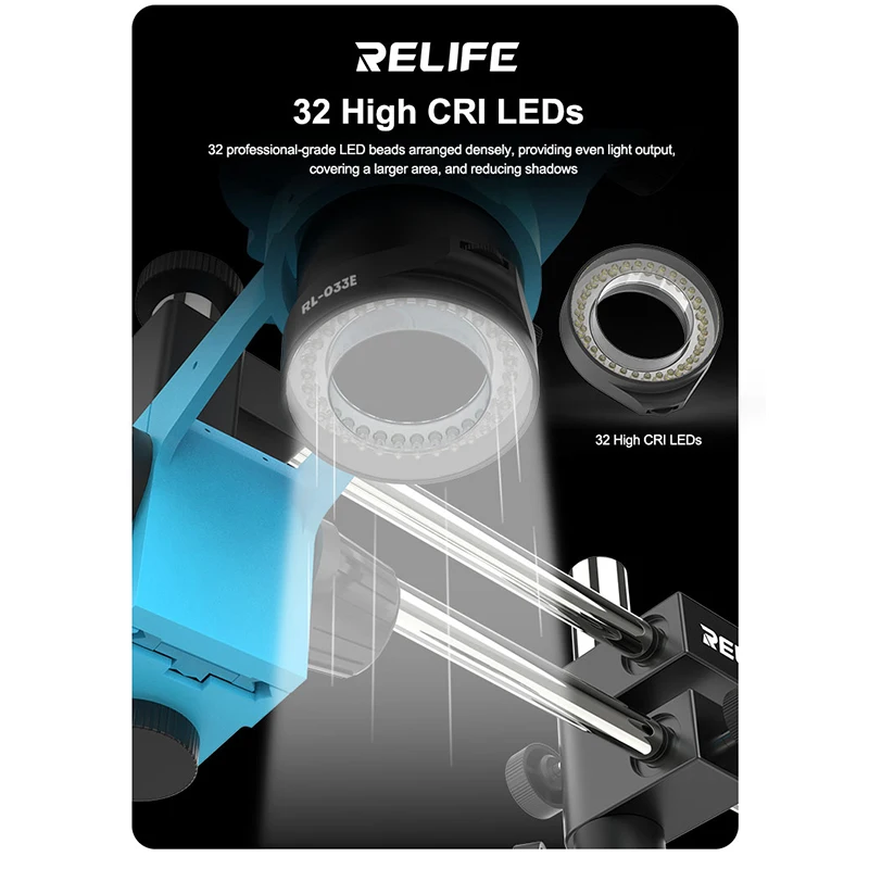 RELIFE RL-033E Microscope Adjustable Light Source 32 LED for Phone BGA Repair For Most Stereo Microscopes Light Source