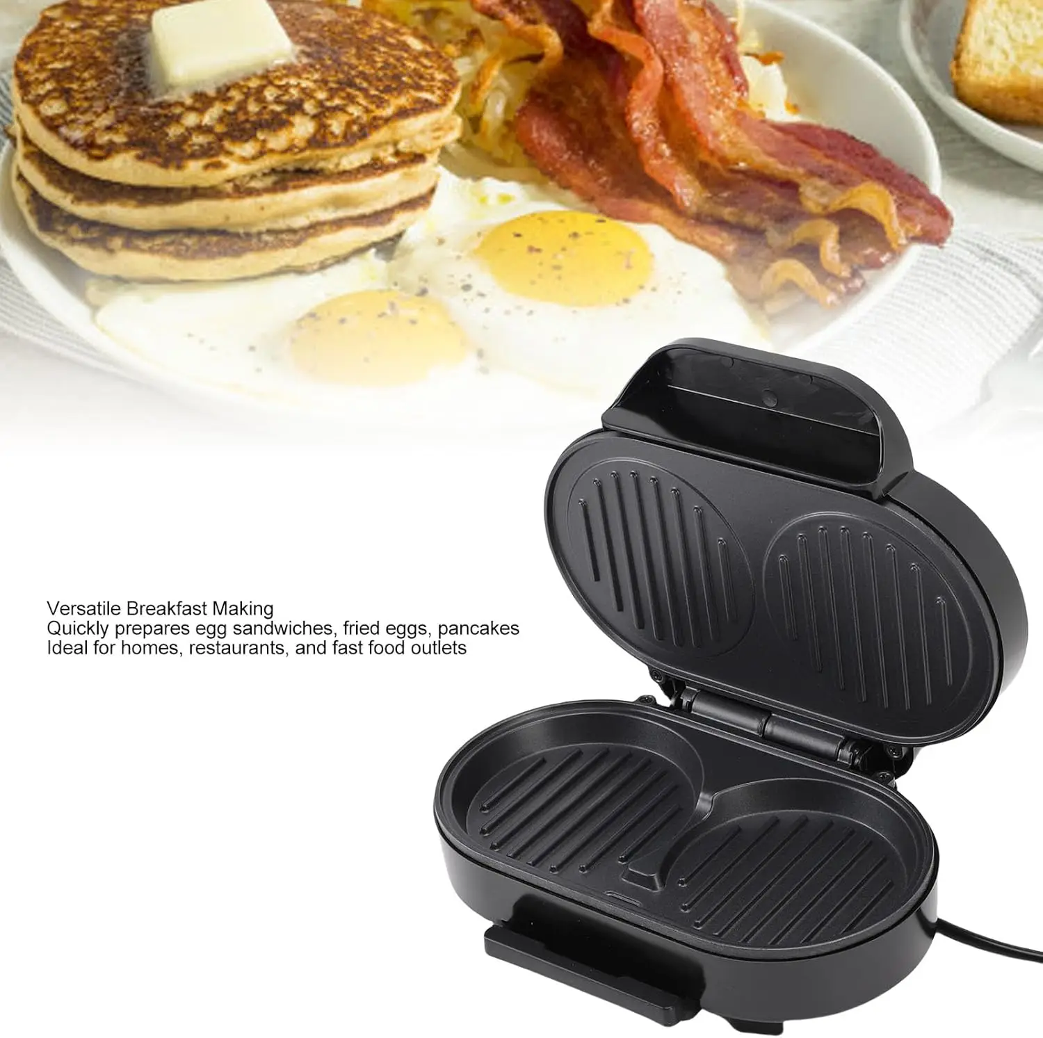 ماكينة صنع الساندوتشات للإفطار، ماكينة برجر البيض غير اللاصقة، للاستخدام المنزلي، فضي أسود لمطعم الأسرة (110 فولت، قابس أمريكي)