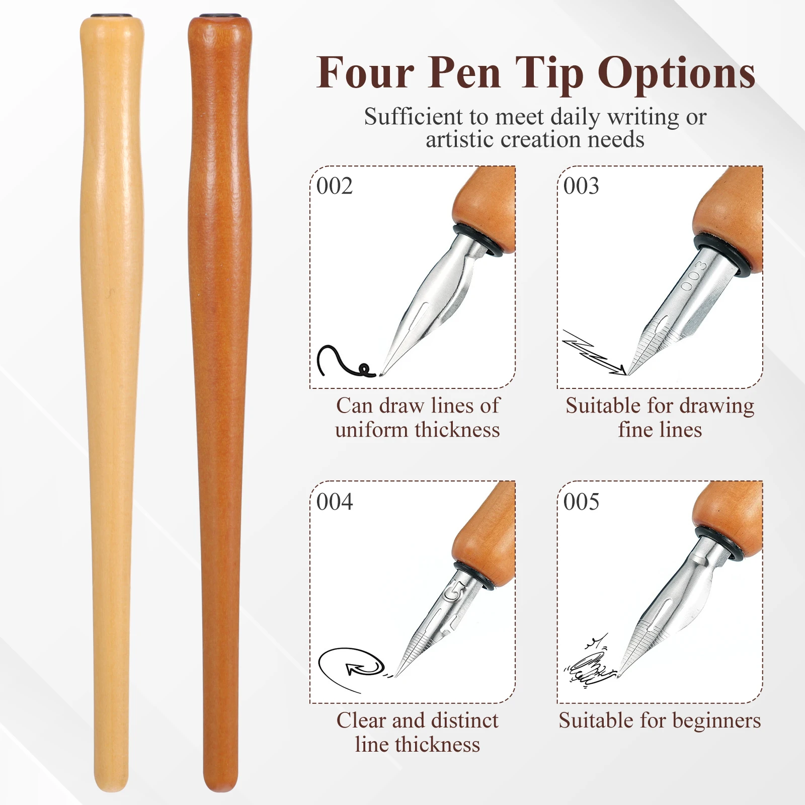 Solid Wood Dip Pen Calligraphy Kits Vintage Handmade Pens Replaceable Nibs Gothic Tips Irregular Wooden Rods Stable Grip