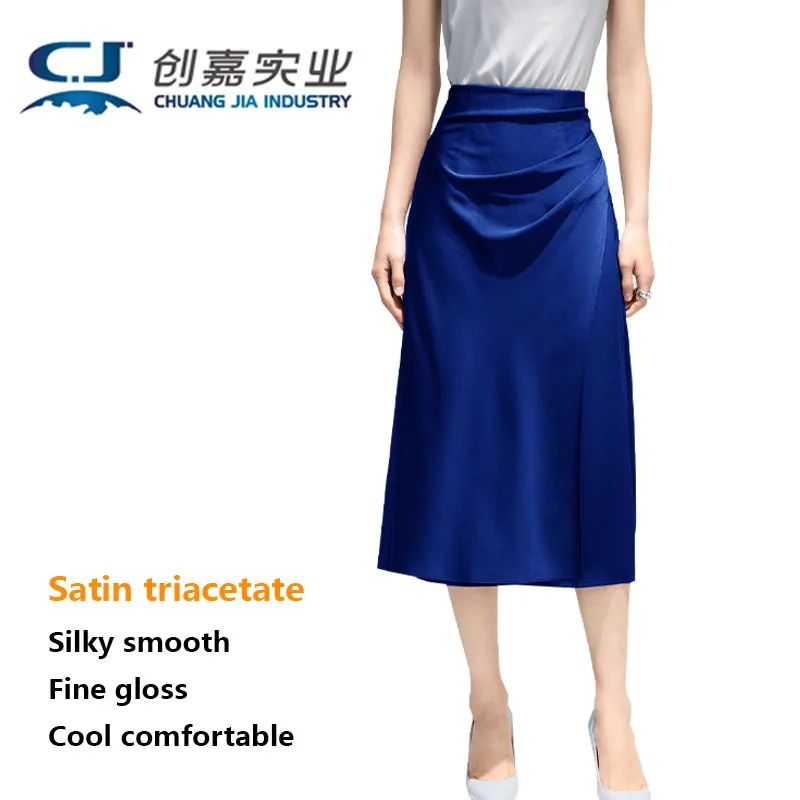 Satin Triacetate Women's Skirt Spring and Summer Elegance Over the Knee Skirt Navy Blue Soft Cool Breathable Women's Clothing