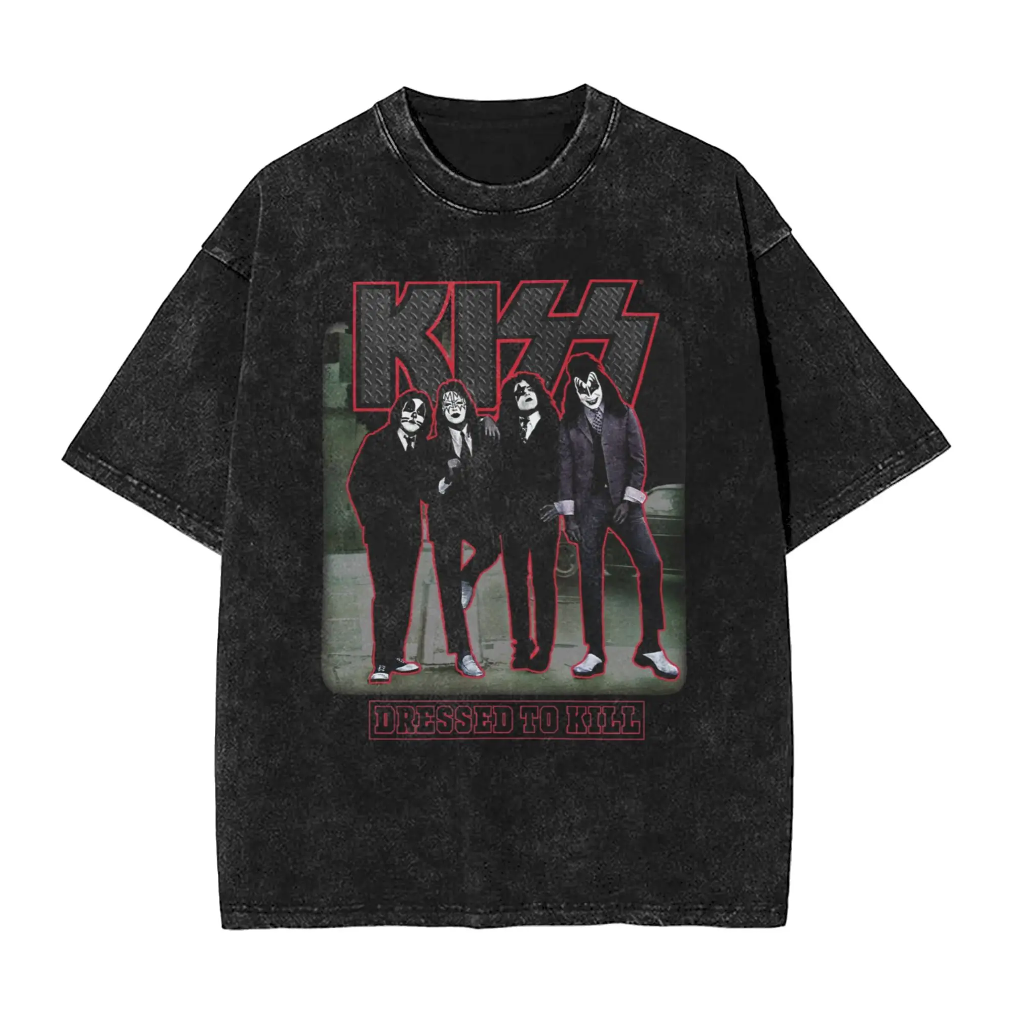 

Men's T-Shirt Kiss band Washed T Shirts Hipster Summer Tee Shirt Streetwear Loose Cotton Clothing Gift