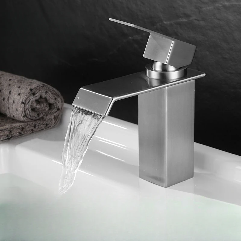 

304 Stainless Steel Deck Mount Bathroom Hot And Cold Mixer Faucet Waterfall Water Outlet Single Hole Washbasin Faucets