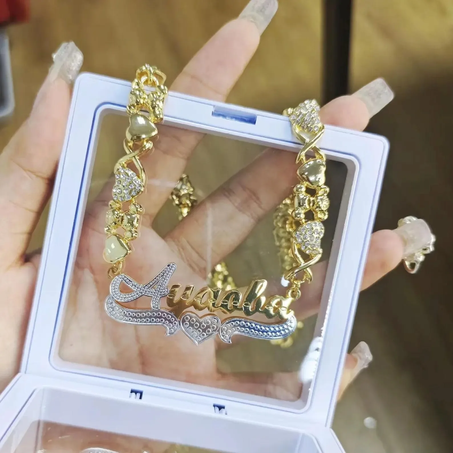 Personalized XO Chain Teddy Bear Chain Name Necklace 18K Gold Plated Double Nameplate Custom Jewelry Gift for Women Kids & Teens
