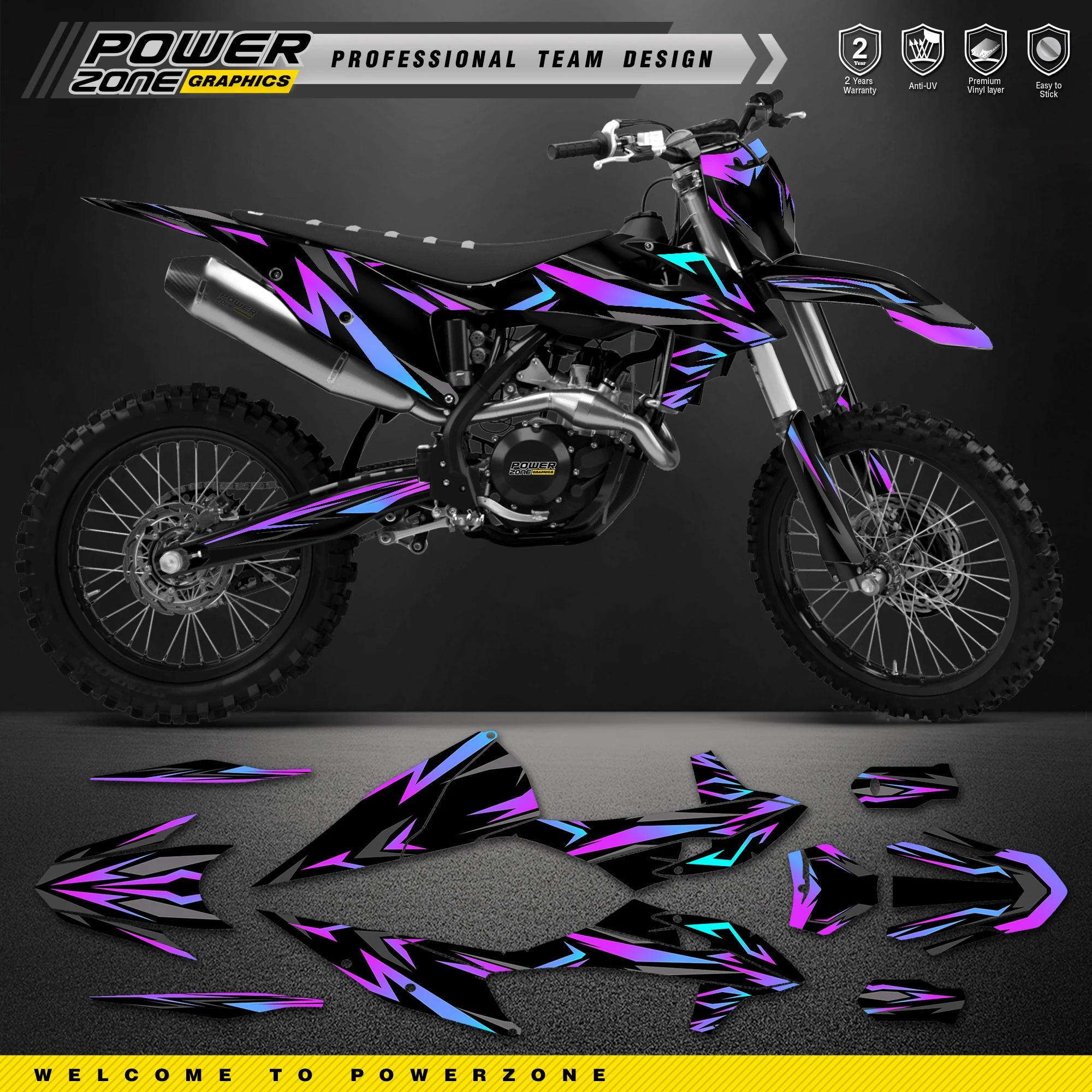 PowerZone Custom Team Graphics Backgrounds Decals Stickers Kit For KTM SX SXF MX 2019-2022 EXC XCW Enduro 2020-2023 125 to 500cc