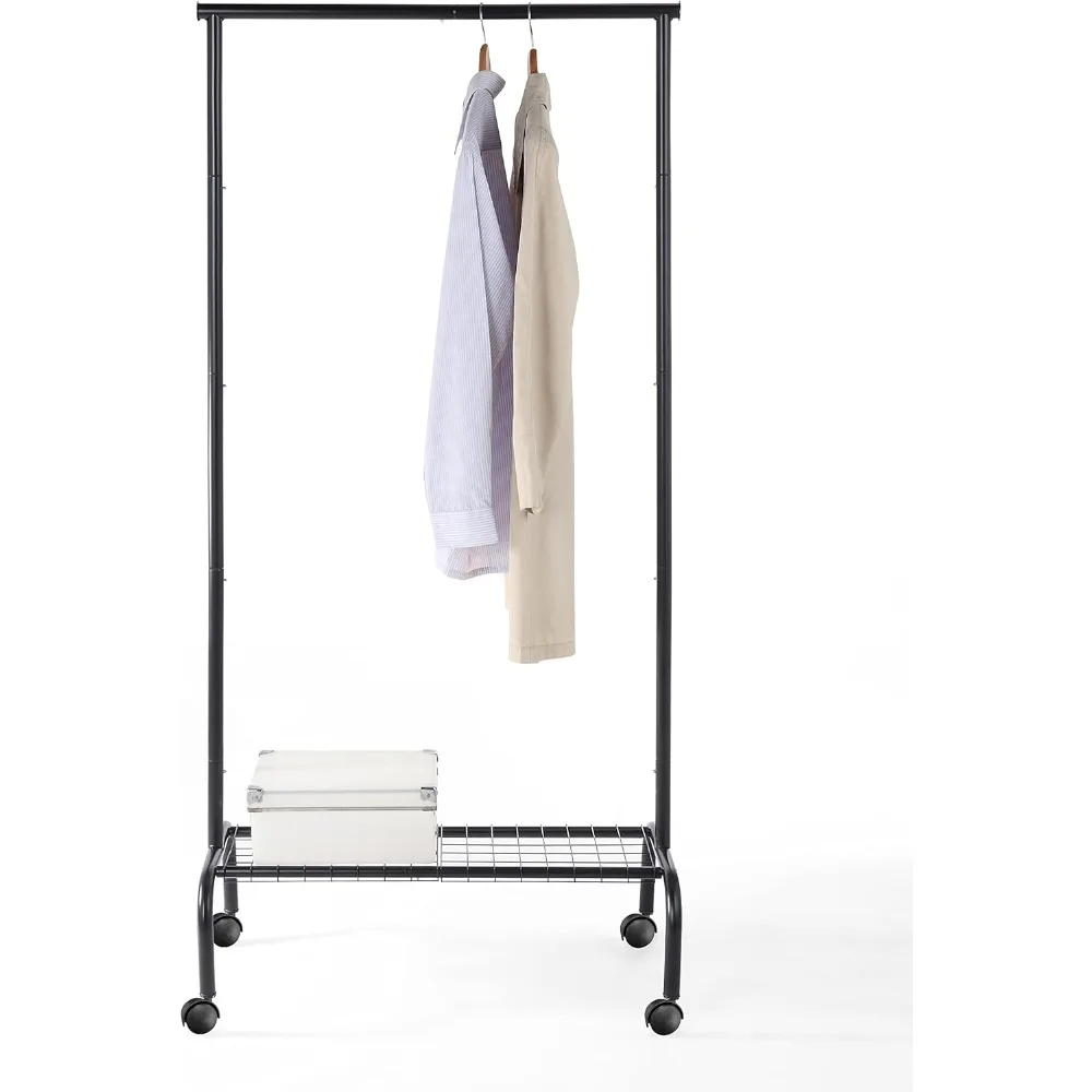 

Rolling Garment Rack with Shelf – Heavy-Duty Metal Clothing Rack on Wheels, 64.9” Tall Clothes Organizer with Bottom