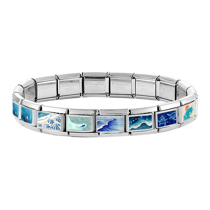 Y2K Süße Katze Blauer Himmel Seestern Italienische Charm-Links Passend für 9mm Edelstahl Damenarmband DIY Schmuckherstellung Geschenk Großhandel – Detail 4