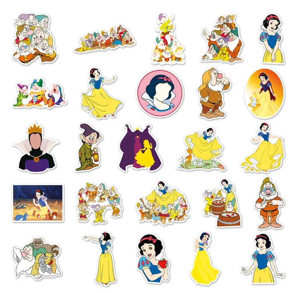 10/30/50pcs Disney Snow White and the Seven Dwarfs Cartoon Stickers Kawaii Girls Scrapbooking Laptop Suitcase PVC Cute Sticker