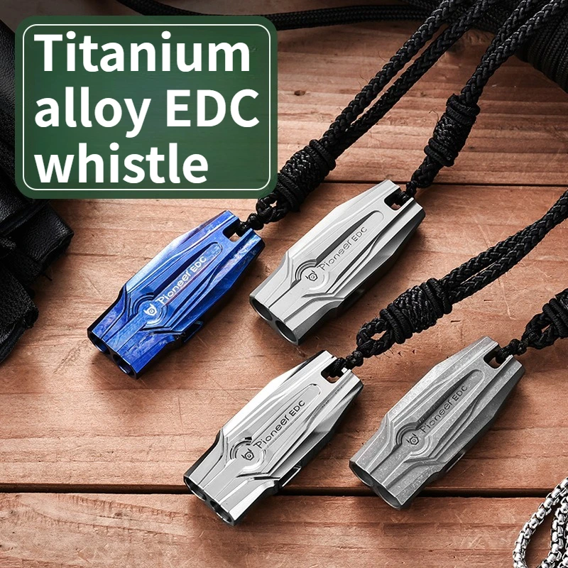 

Свисток из титанового сплава с двойной трубкой, высокочастотный, для выживания, экстренных ситуаций, EDC, спасательный, для использования в дикой природе