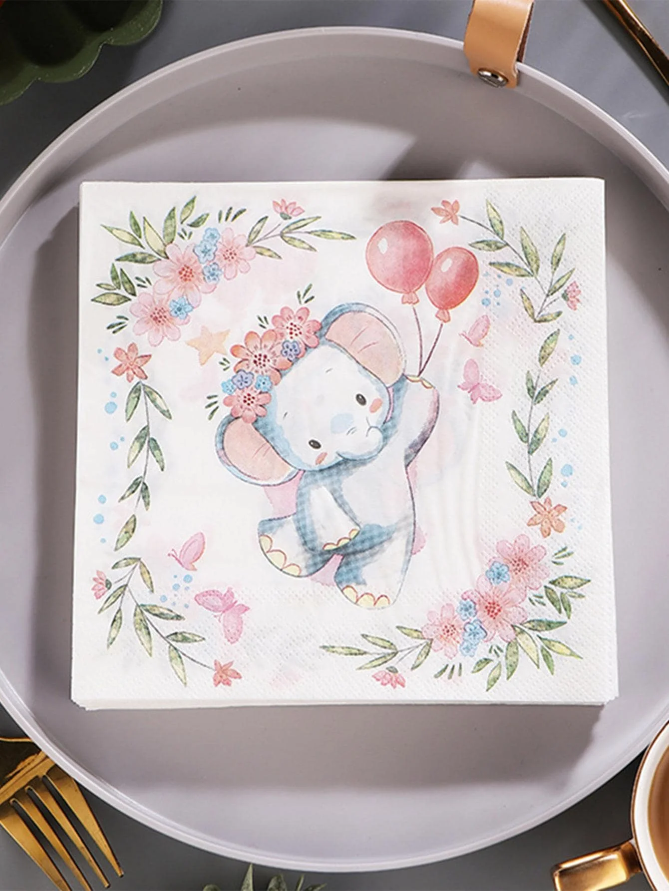 20PCS Small Elephant Balloon Colorful Printing Napkin