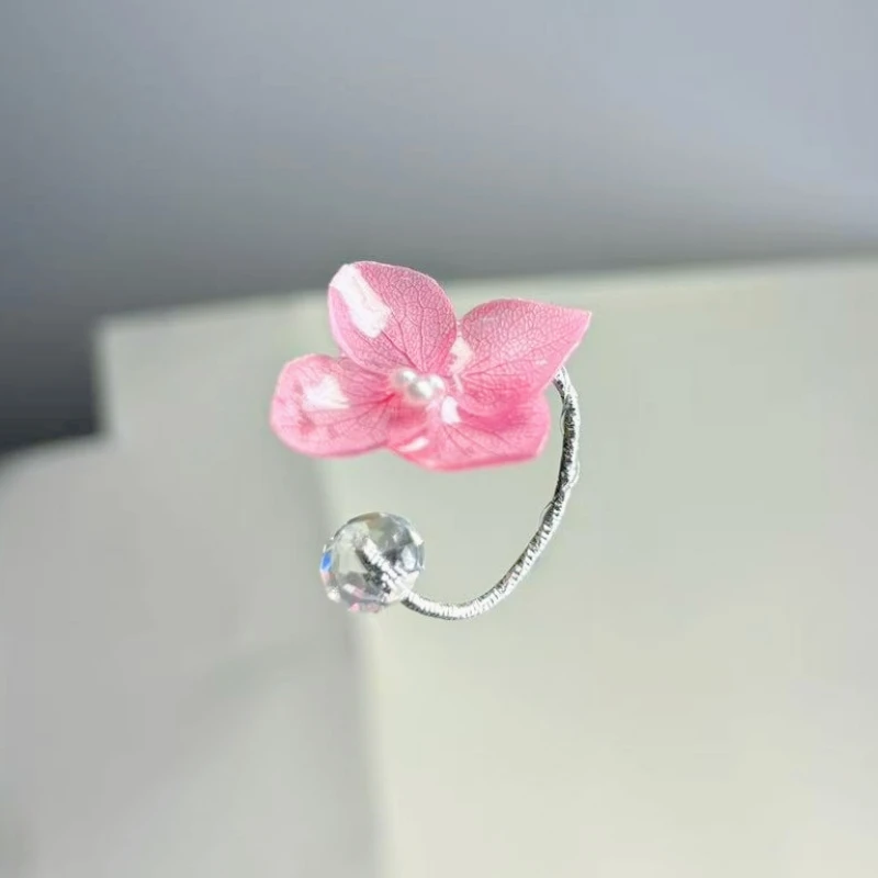 GXGlint Pink Flower Pressed Rings Natural Flower Crystal Rings Handmaking Epoxy Resin Dried Floral Daily Jewelry Gift wholesale view 2