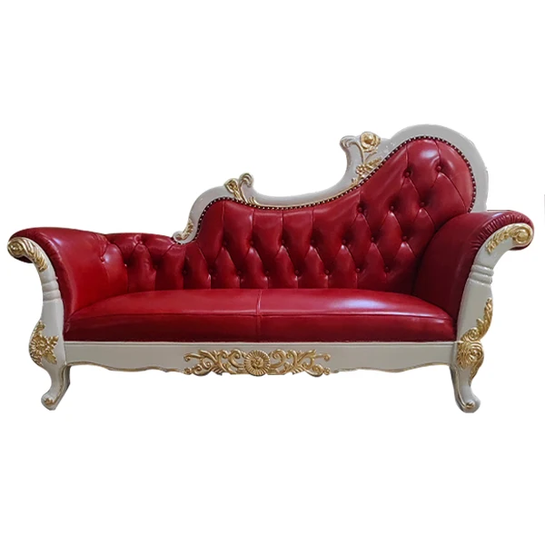 

*# French Royal Luxury Living Room Furniture Chaise Longue Set Solid Wood Carving Red Genuine Leather Recliner Sofa Chair