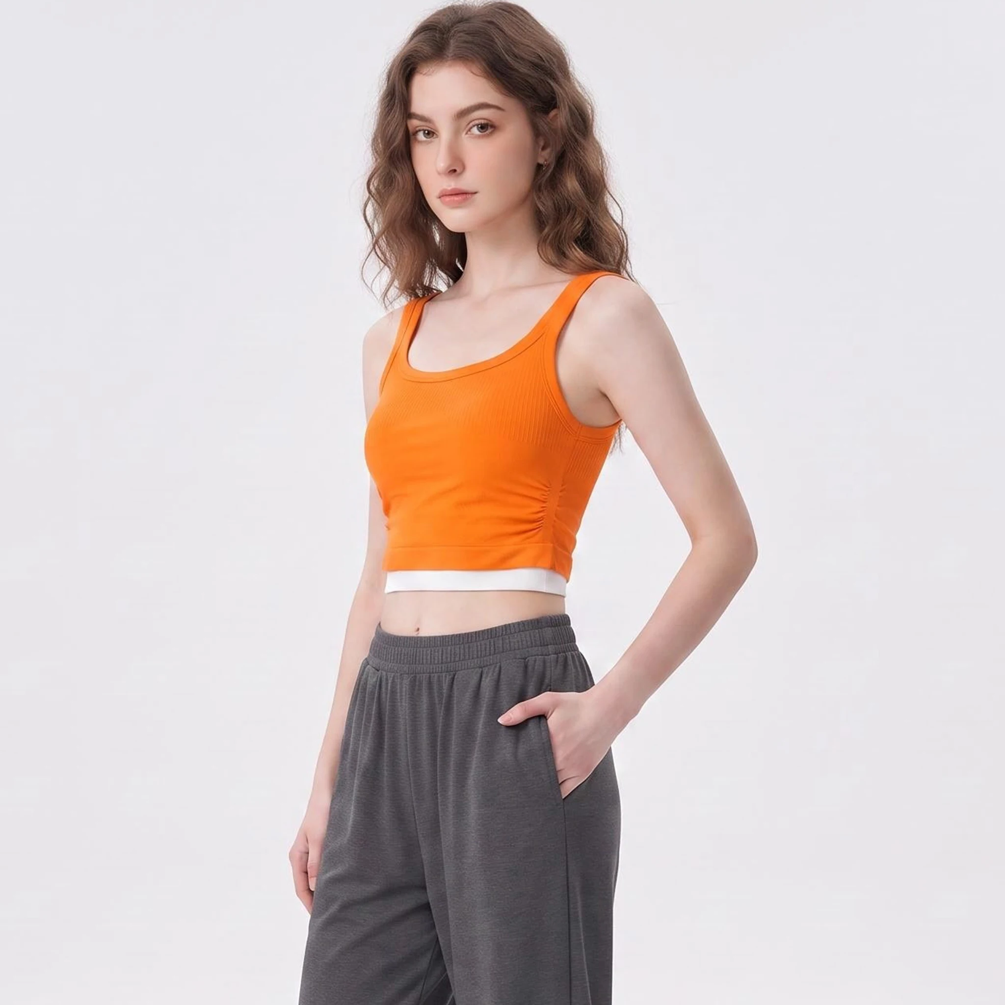 Brassière de sport pour femme à couleurs contrastées, séchage rapide, effet push-up, pour la course, le yoga, le fitness, la gym et le Pilates