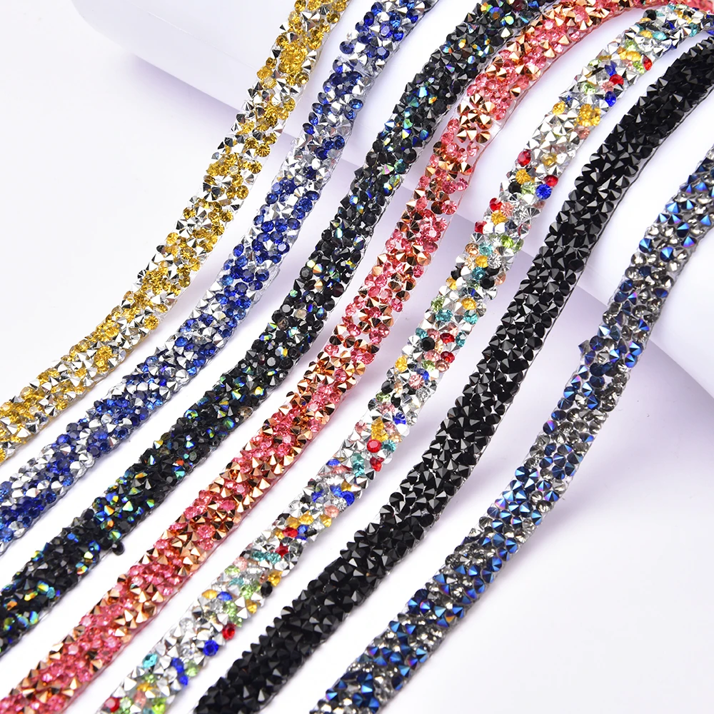 1 Yard Sewing Trim Crystal Motif Strass Hot Fix Rhinestone Tape Trimming Ribbon With Iron On Appliques For Sewing Accessories