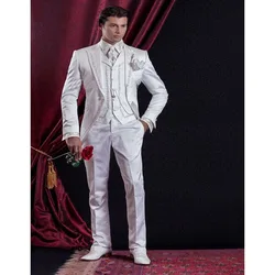 2023 esmoquin bordado para padrinos de boda (chaqueta + pantalones + chaleco) conjunto de traje de boda para novio blanco trajes de graduación para hombre Blazers Terno Masculino