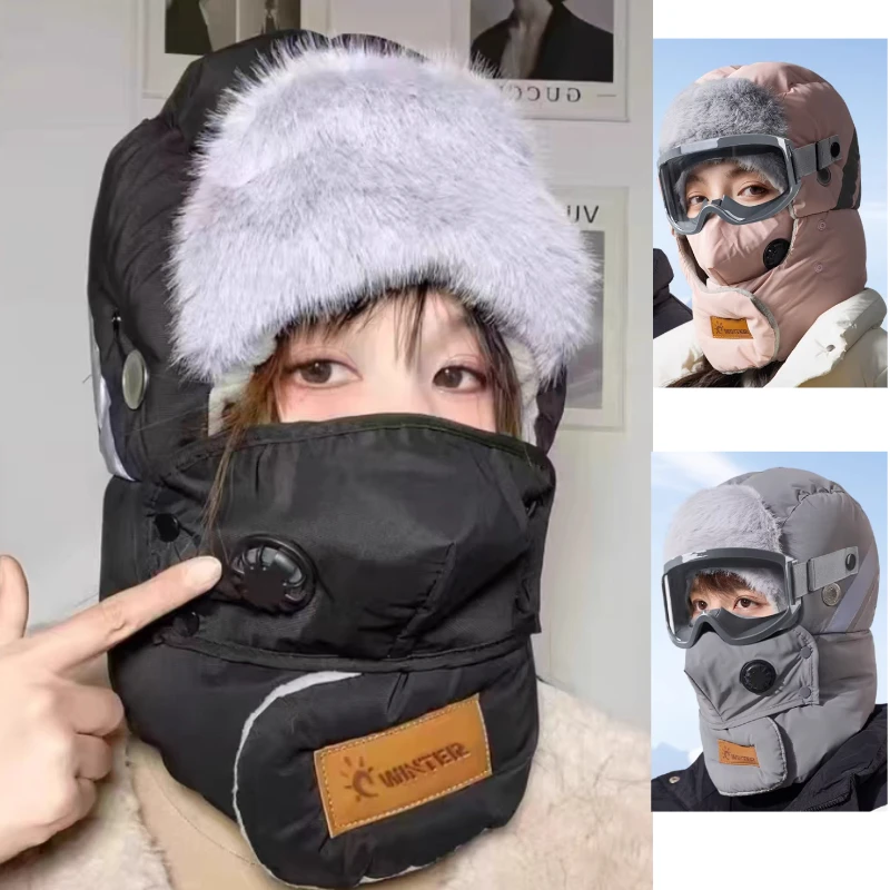 

Outdoor Winter Fashion Warm Hat Men Winter Thicken Ski Hats for Women Windproof Hood Hat Cycling Cap Lei Feng Hats and Goggles