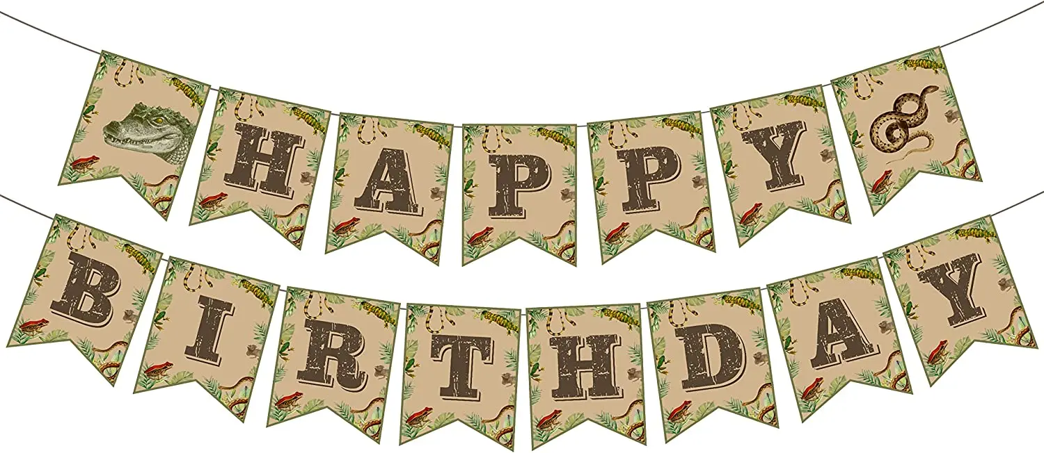 

Reptiles Happy Birthday Banner for Boys, Birthday Party Decoration, Jungle Safari Animals, Lizard Snake, Alligator Supplies