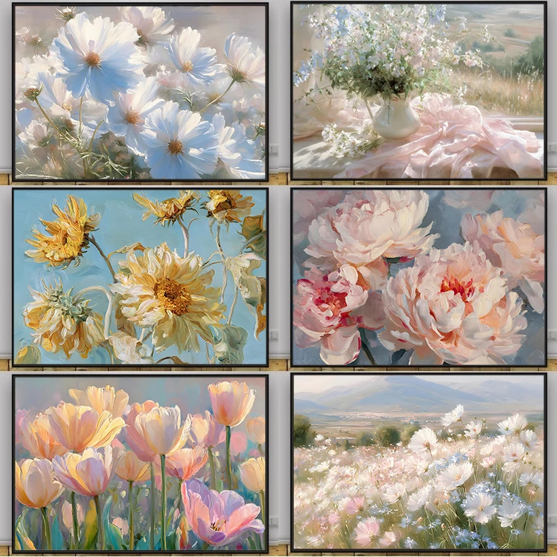 Retro Romantic Dreamy Beautiful Coastal Fields Plants Flowers Art Posters Canvas Printing Home Decor Living Room Wall Decoration