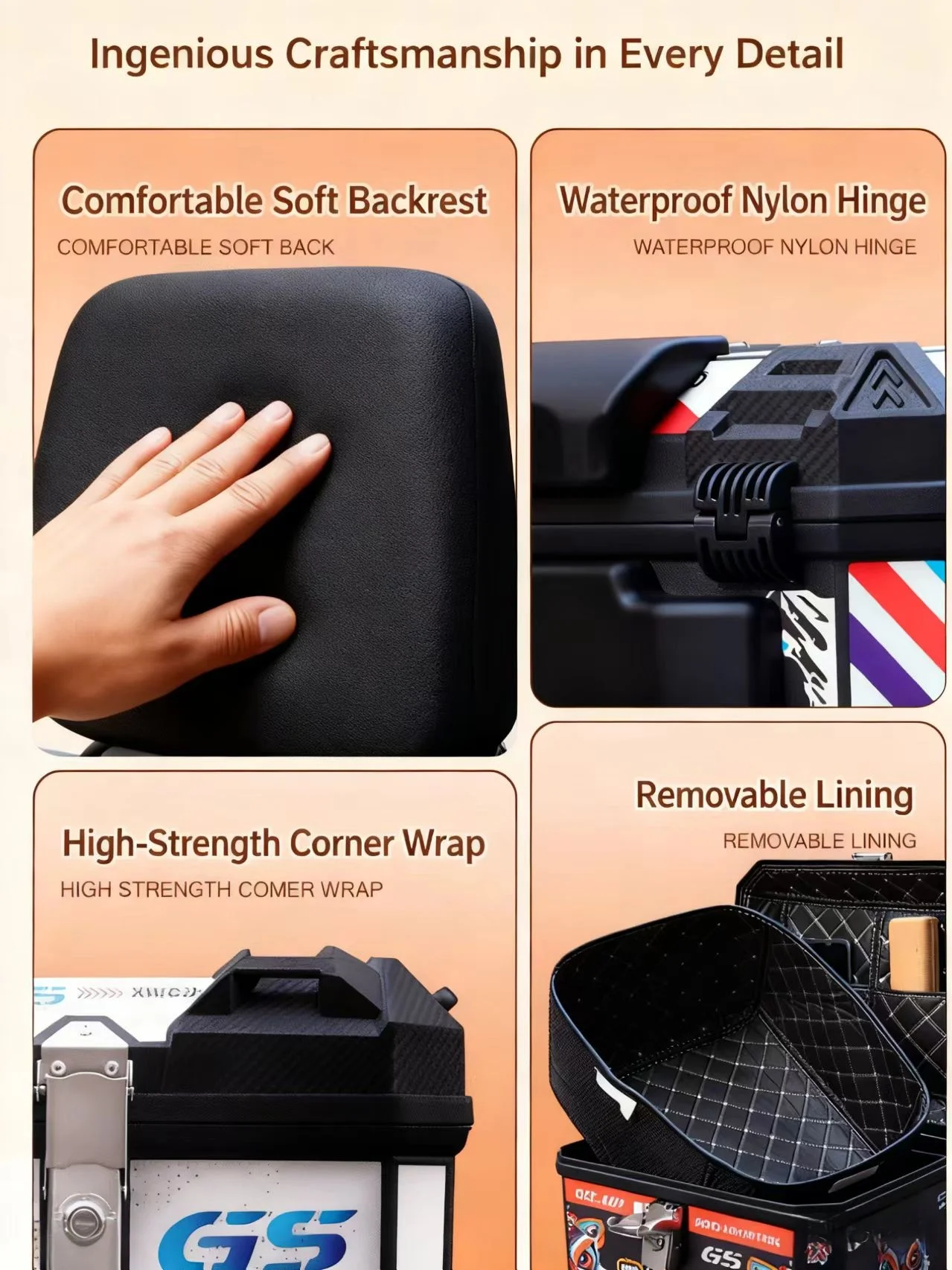 Original 45L Carbon Fiber Waterproof Motorcycle Top Box Other Accessories for Motorbikes  Motorcycle Trunk