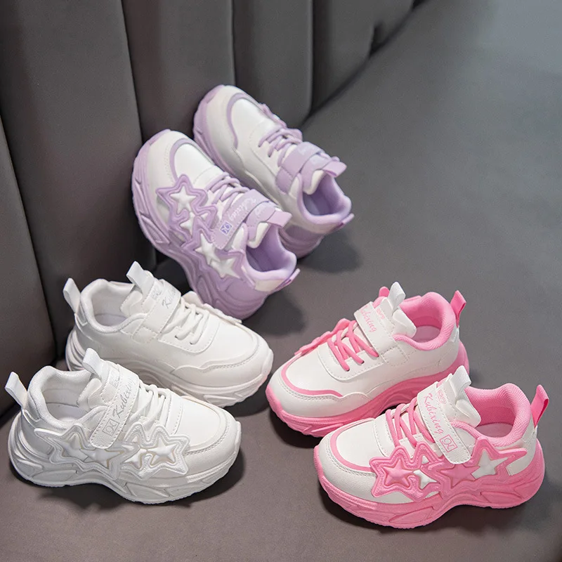 

Kids'Casual Shoes Sneakers PU Leather Spring Shoes For Girls Thick Bottom Velcro Anti-slip White Purple Shoes Size 26-37