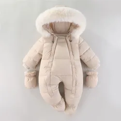 2024 Infant Girls Winter Rompers Hooded Plush Cotton Quilted Newborn Baby Girls Bodysuit Thicken Zipper Warm Toddler Boy Parkas