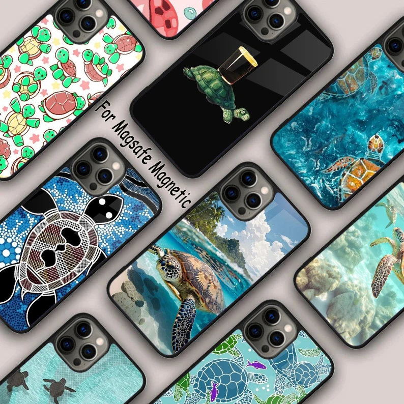 Sea Turtle Swimming Magnetic Phone Case For APPLE iPhone 16 14 13 12 11 Pro Max 15 Plus Wireless Charge With MagSafe Cover