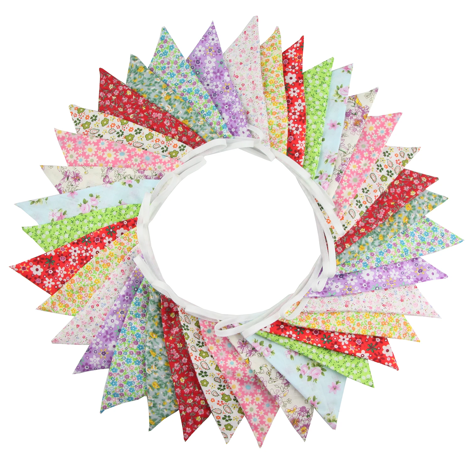 10M 36 Pennant Double Layers Flags Floral Cotton Fabric Bunting Wedding Party Decoration Banner Home Baby Shower Garland