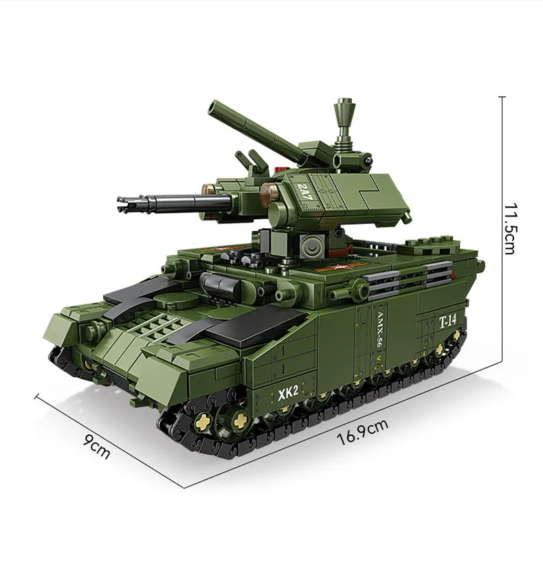 4 in 1 BMPT Tank Military Block DIY Mini Leopard 2A7 T-14 K2 Leclerc Building Bricks Toy For Boys Kids