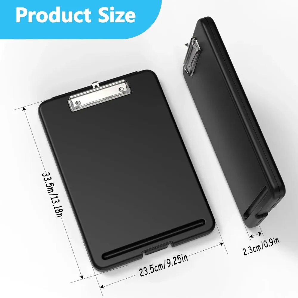 Prancheta com Compartimento de Armazenamento (Disponível em Várias Cores) com Clipe de Perfil Baixo, Prancheta de Escrita Portátil Resistente de 9,5 x 13 Polegadas, Dobrável