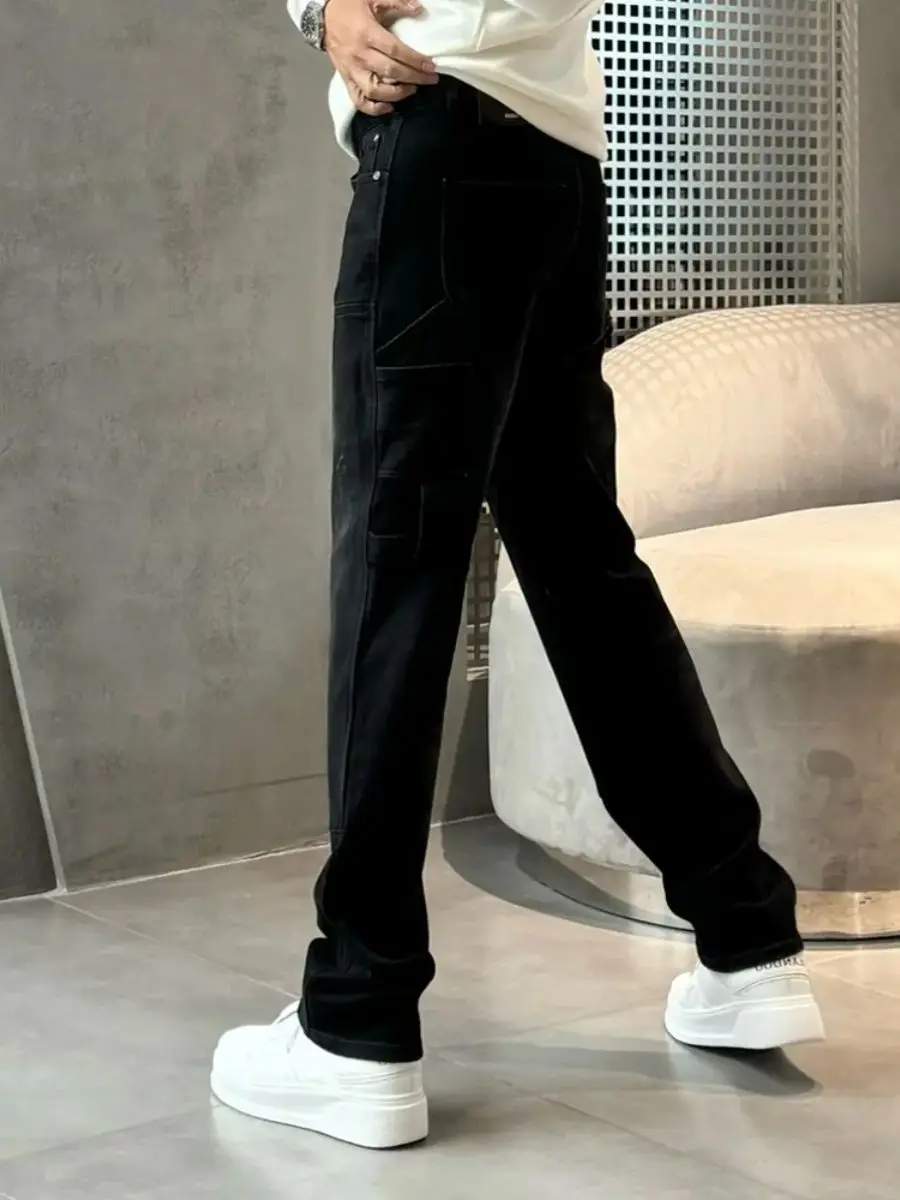 Lente en zomer 2025, nieuwe retro casual, veelzijdige en dunne broek met rechte pijpen, gewassen losse cargo punk blauwe tooling jeans heren