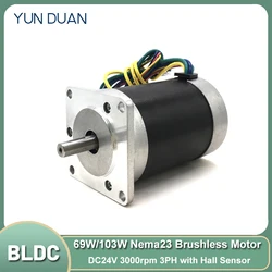 69W/103W DC24V Brushless BLDC Motor Nema23 57mm 3000rpm with Hall Sensor 3PH 8mm Shaft for Medical  Elevator Industry