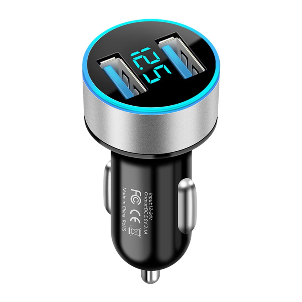 Dual USB Car Charger Adapter Car Cigarette Lighter LED Voltmeter For All Type Mobile Phone Charger Smart Dual USB Fast Charging