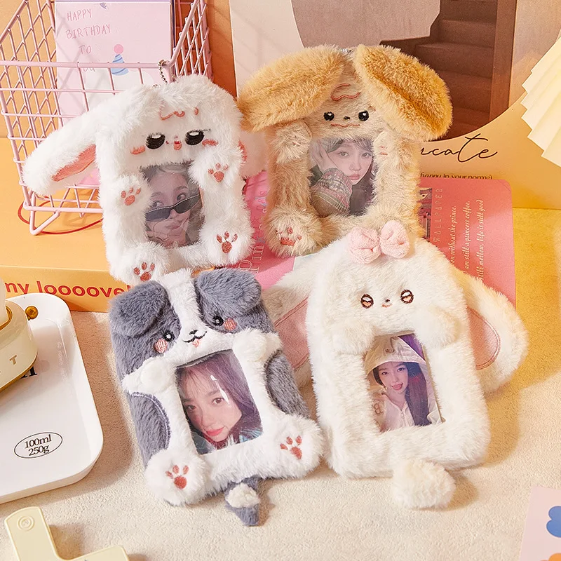 Cute Animal Plush Cardholder with Chain, Kawaii Soft Plush Wallet for Cards, Transparent ID Holder, Adorable Keychain Card Case