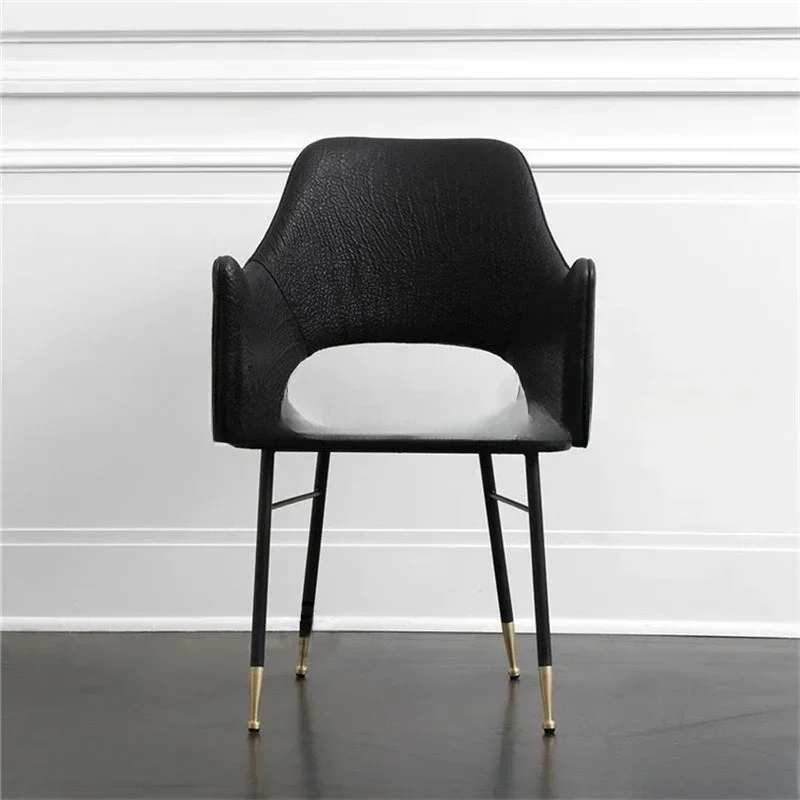 Postmodern light luxury metal dining chair furniture high-end club fashion leather art negotiation backrest leisure chair