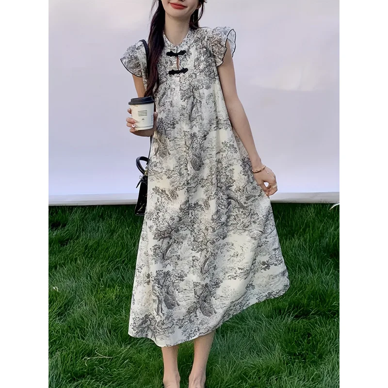 

Новое платье в китайском стиле, женское, с коротким рукавом, для прогулок по городу, модное, унисекс, весенний сезон, 100% другое волокно